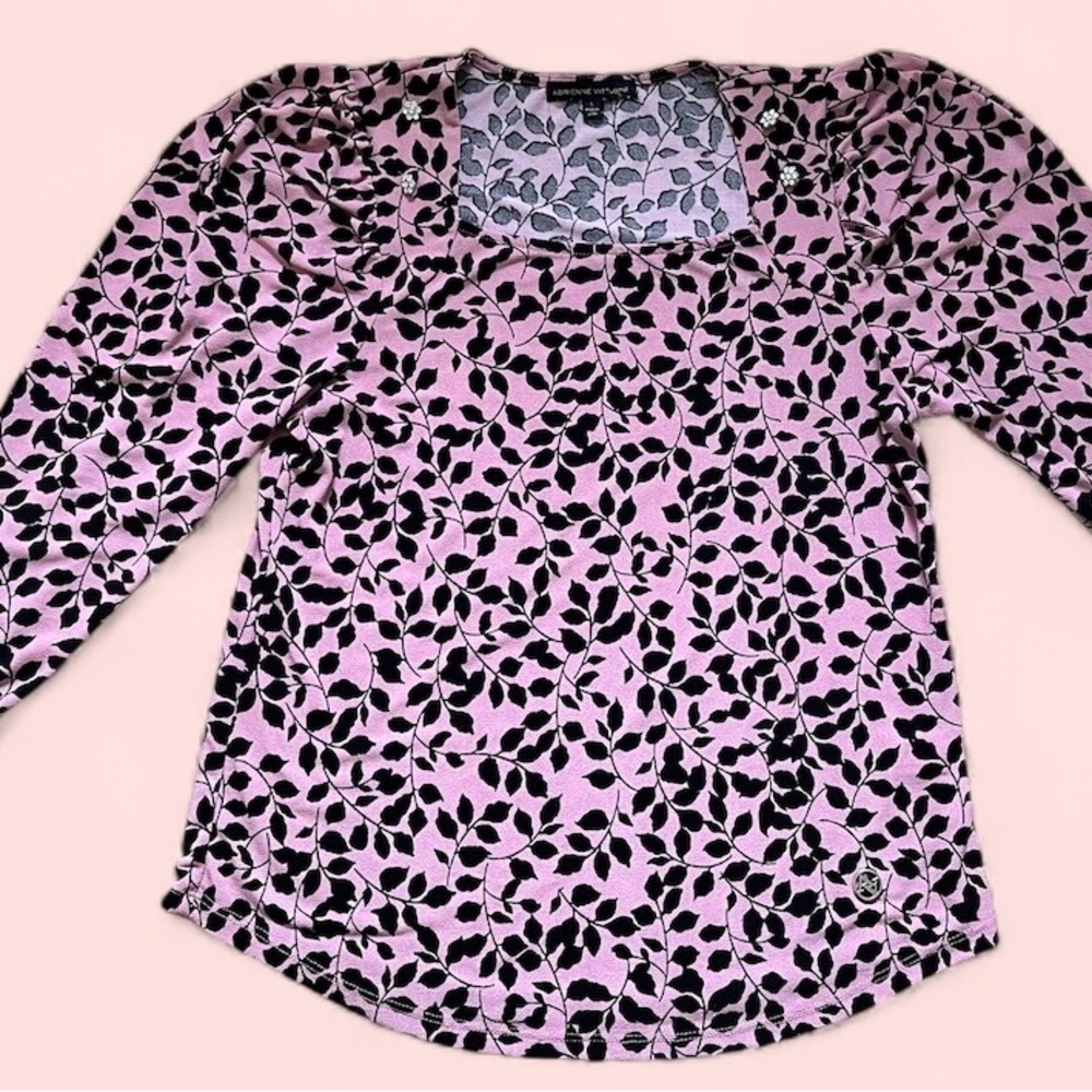 Pink and Black Leaf Print Women's Top